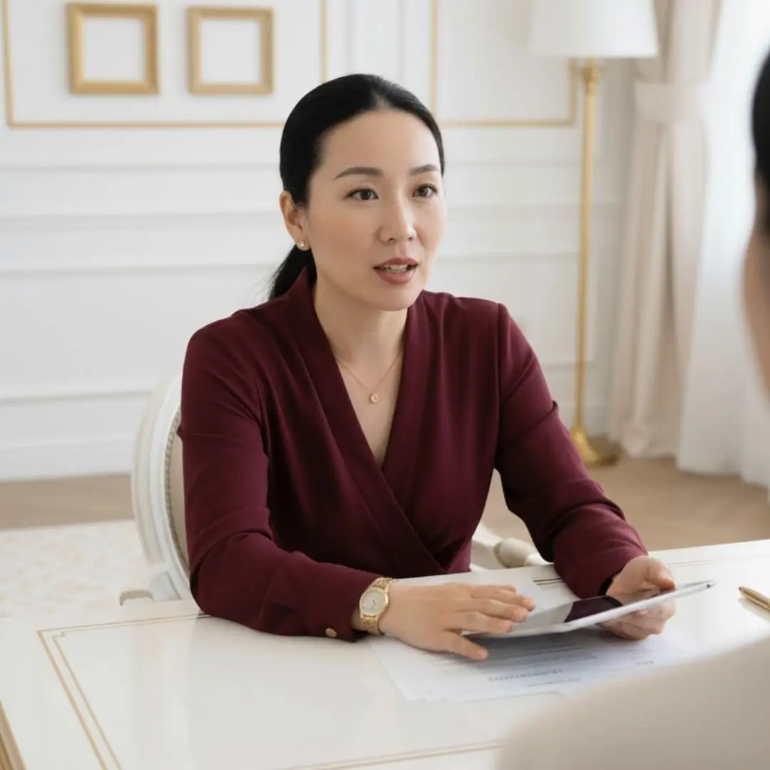 Seorang konsultan pengembangan diri profesional sedang menjelaskan pola batin klien berdasarkan hasil analisis tulisan tangan, menggunakan metode grafologi CMHA untuk transformasi diri.